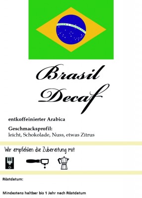 Brasilien entkoffeiniert ganze Bohne / 250g